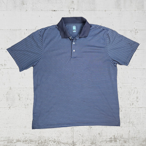 PGA Tour Slate Blue White Striped Golf Polo Short Sleeve Collared Shirt Size XL - Picture 1 of 7